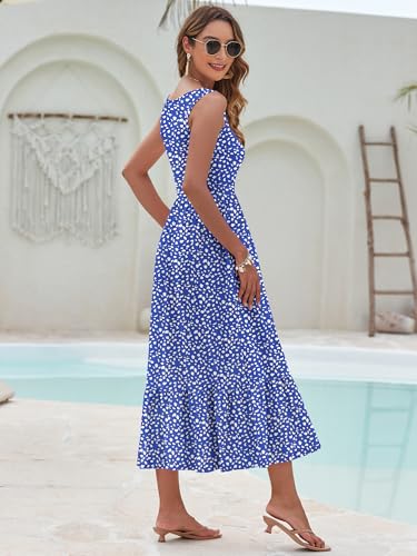 Image of AUSELILY Womens Summer Maxi Dress Casual Sleeveless V Neck Floral Dresses | A line shape with practical side pockets, Vacation dress for resort walks, Pair with low heels and simple jewelry