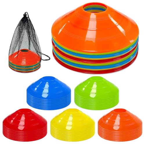 CAIXIANGYU Conos de Entrenamiento para Fútbol con Bolsa de Malla - Conos Marcadores para Entrenamiento y Delimitación de Campo de Fútbol, Baloncesto y Atletismo (40 PCS)