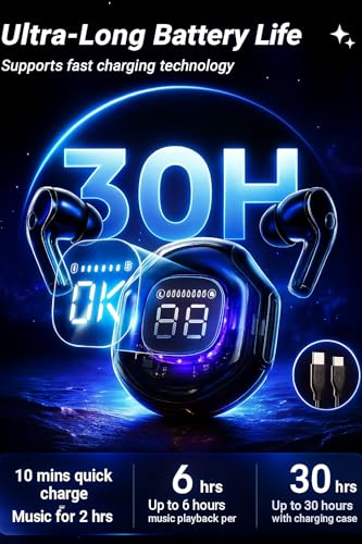 Image of LED Display Wireless Earbuds | Black | Bluetooth 5.0 | Dual Mic ENC Noise Cancelling | Gaming Mode | Touch Controls | Long Battery Life | in-Ear Design | (Ultra PRO) (Black)