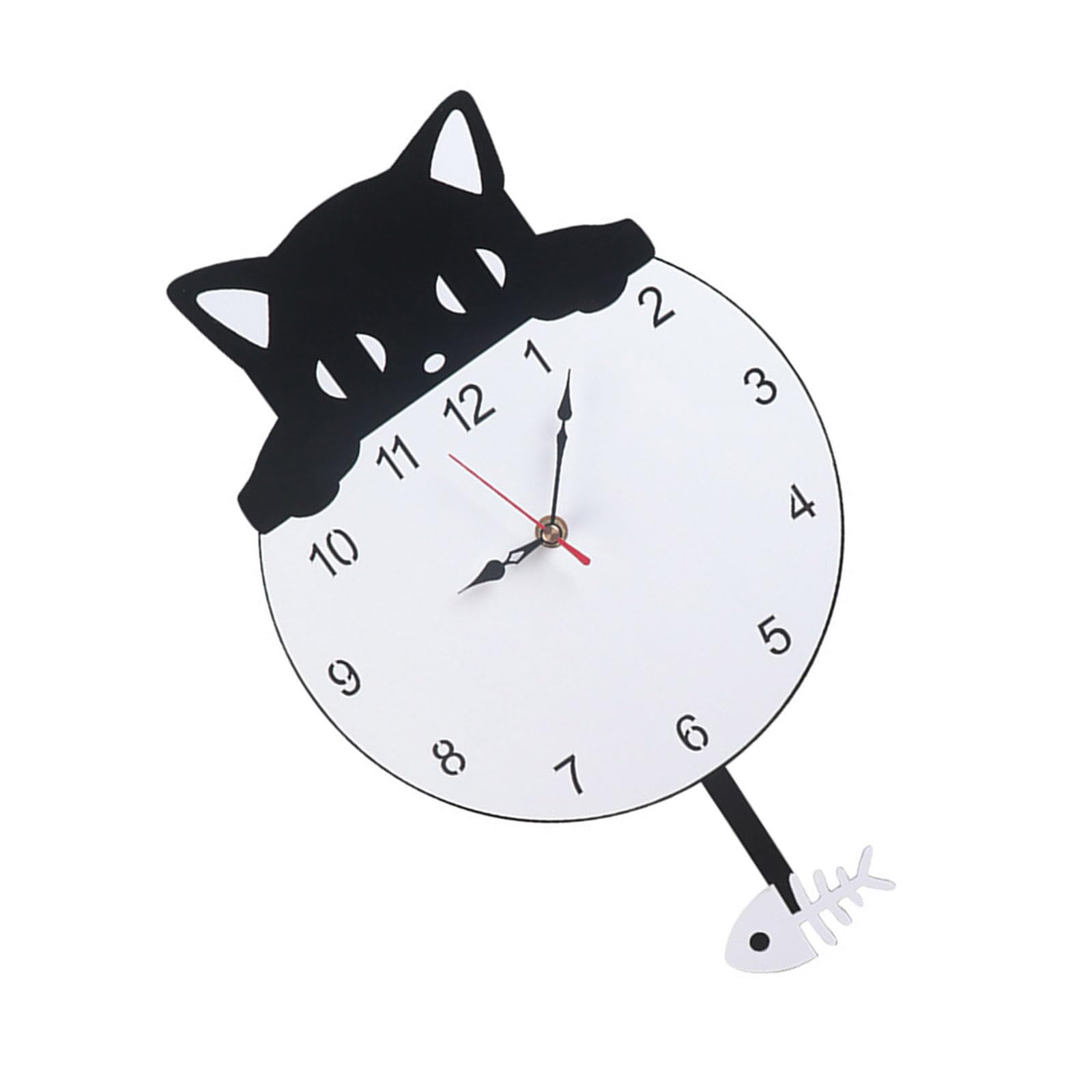 Jazuaiao Creative Acrylic Swing Pendulums Clock Cats Fish Theme Quiet Mechanism Wall Hanging with Arabic Numerals Gifting Acrylic Cats Pendulums