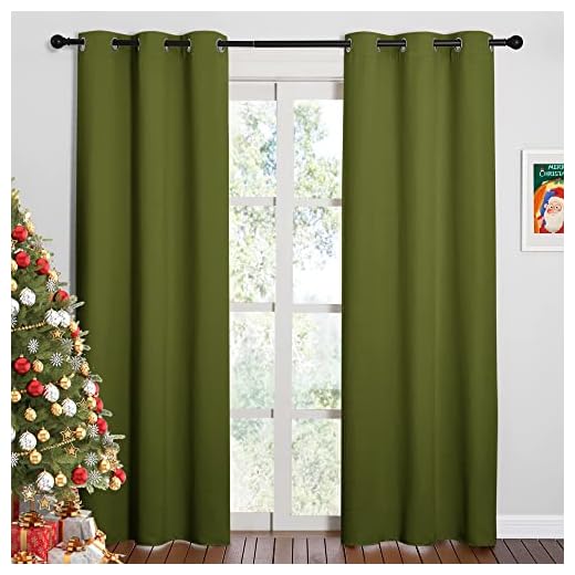 NICETOWN Holiday Christmas Decor Thermal Insulated Solid Grommet Blackout Curtains/Drape for Living Room (1 Pair, 42 by 84 inches, Olive Green)