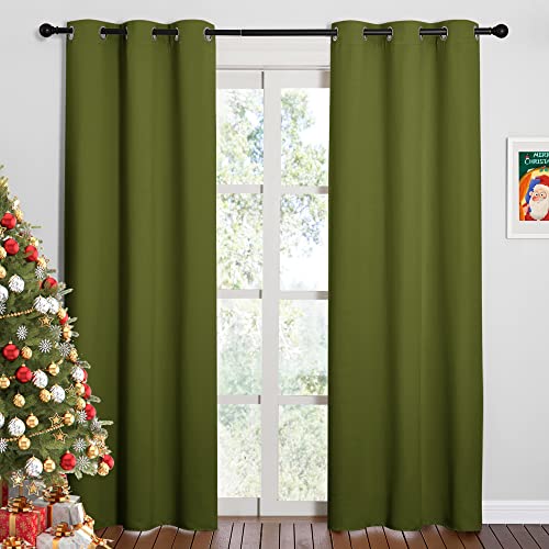 Image of NICETOWN Holiday Christmas Decor Thermal Insulated Solid Grommet Blackout Curtains /Drape for Living Room (1 Pair, 42 by 84 inches, Olive Green)