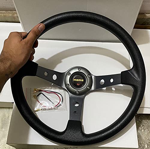 Image of AUTO MT - MOMO 14INCH DEEP Style Universal Steering Wheel for Sports Car Look Rally Race Off Road with BOSS KIT HUB Free (Grey MOMO 14 inch Steering Wheel with BOSS KIT HUB)