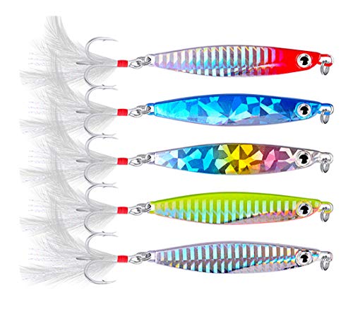 AMHDV Spoon Fishing Lures Fishing Spoons with Feather Treble Hooks for Trout Bass