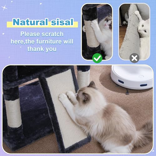 Image of Hey-brother Cat Tree Tower, Scratching Posts with Extra Large Platform and Basket, Specious Condo, 2 Cozy Hammocks, Scratch Board for Indoor Adult Cats, Maine Coon 71.7 inches, Smoky Gray MPJ080G