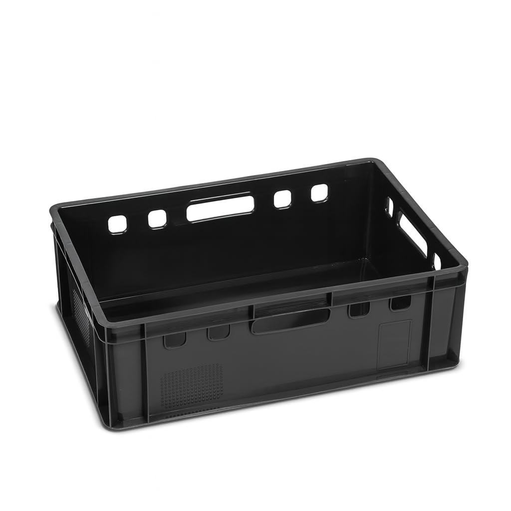 gardivo E2 - Scatole per macellaio, 5 pezzi, 60 x 40 x 20, colore nero, impilabili, resistenti alla vita, in plastica Eurobox