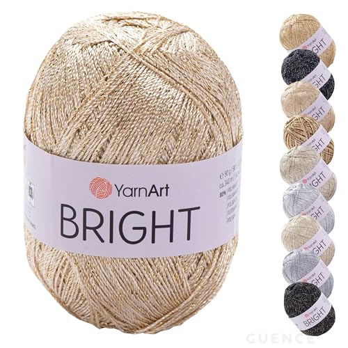 YarnArt Bright Metallic Glitter Yarn – 80% Polyamide 20% Metallic Polyester, 90g 340m, Soft Sparkle Fiber for Crochet, Lace, Summer Tops & Accessories – 4 mm Needle & Hook (101, Gold)