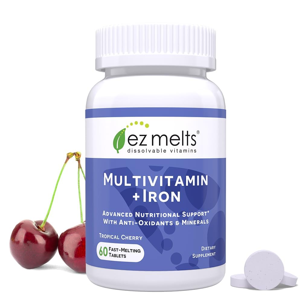 EZ Melts Dissolvable Multivitamin with Iron for Women and Men, Sugar-Free, 1-Month Supply - 1 Pack