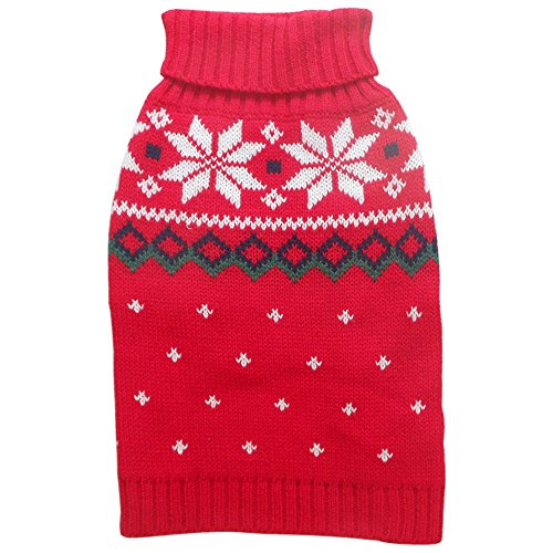 Tangpan Snow Print Pet Dog Turtleneck Sweater Apparel Color Red Size L