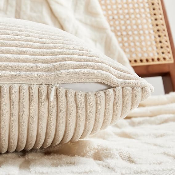 Image of Guffaw Corduroy Pillow Covers Boho Decorative Spliced Throw Pillow Covers Soft Solid Couch Pillowcases Cross Patchwork Cushion Covers for Living Room Bed Sofa 16x16 inch (1, Cream)