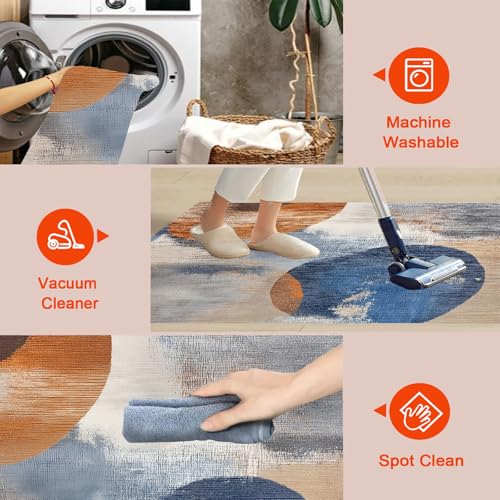 Tapis design d'art moderne bleu marine aux lignes abstraites
