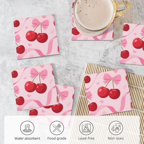 Dessous de verre absorbants céramique liège motif nœud rose table salon