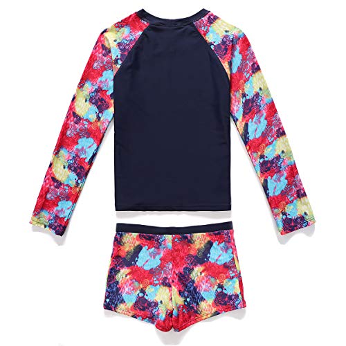 Phibee Girls' Rash Guard Set Long Sleeve Upf 50+ Sun Protection Two-Piece Swimwear Navy 14 #TOP1