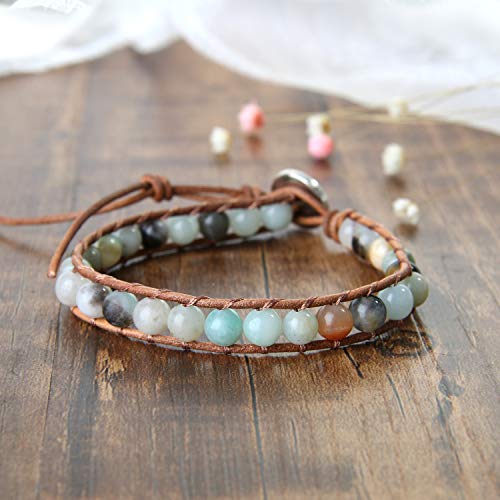 Image of KELITCH Turquoise Beaded Wrap Bracelets Bangle Handmade Charm Chain Strand Bracelet For Women