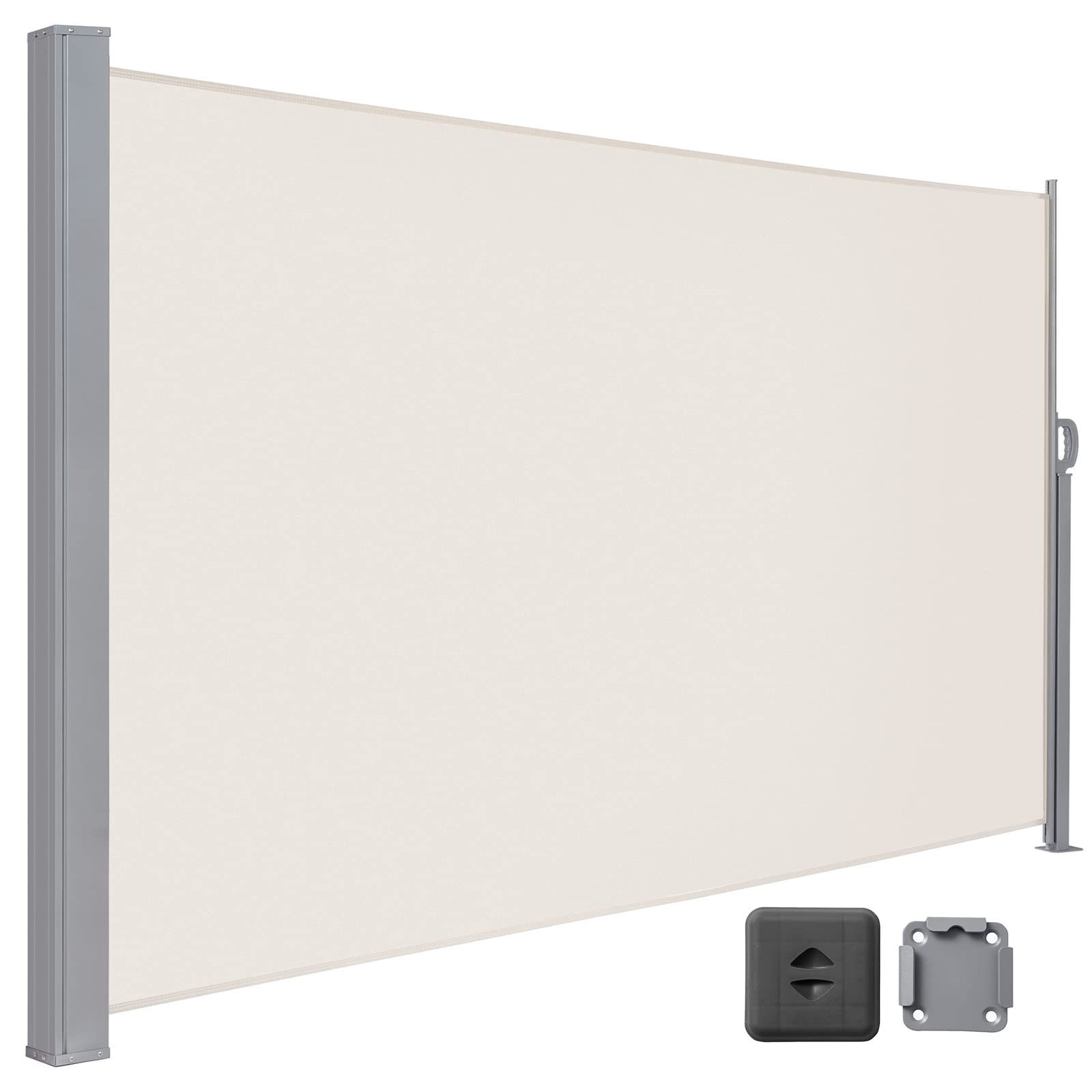 LARMNEE Seitenmarkise mit Stahl-Kasten, ausziehbar, 180 x 450 cm, Rostbeständig, Windschutz, Sonnenschutz, Seitenrollo, Blickdicht, für Balkon, Terrasse, Garten, Beige EBE1845TBP02