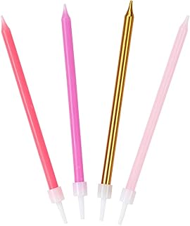 Talking Tables Cake Candles in Holders Short Thin Candles for Birthdays, Wedding Parties - Cake Decorations, 16pcs, 10cm