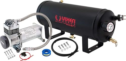 Vixen Horns Compresor de aire de 12 V con tanque 1.5 galones - 150 PSI presión de trabajo Sistema de aire a bordo para bocinas de tren/neumáticos