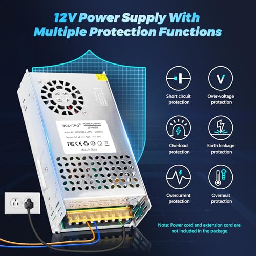 Image of 12V 50A 600W DC Switching Power Supply, AC 110v to 12v Converter (SMPS), 12 Volt Power Supply for LED Strip Light, CCTV Camera Security System,Computer Project