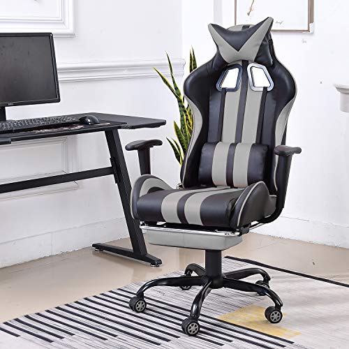 Soontrans Chaise de Bureau Ergonomique Chaise Gaming Hauteur Réglable Pivotant Fauteuil Coussin Disponible avec Appui-tête (Gris)