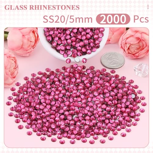 Image of 2000PCS SS20 /5mm Crystal Glass Rhinestones for Bedazzling (Rose) | Flatback Rhinestones for Crafting DIY Nail Art Makeup Decoration, Gems Diomand Charms for Tumbler Shoes Clothing Mug
