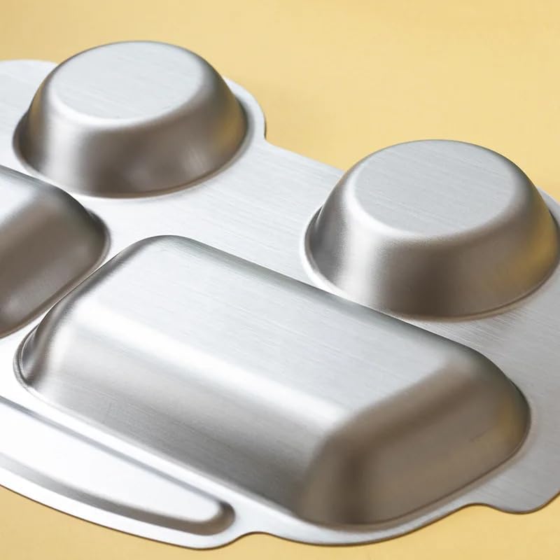 Image of Happy Hues Stainless Steel Divided Meal Plate Tray-3 Compartments Dinner Dish for Baby (Bus 02)