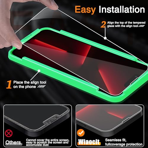 Image of Wiaocit 3 Pack Tempered Glass Screen Protector for iPhone 13 Pro with 3 Pack Camera Lens Protector, 9H Hardness, Bubble Free, Case Friendly