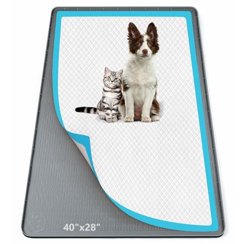 Pee Pad Holder for Dogs, 40" x 28" Silicone Pee Tray Mat Leak-Proof, High Edge, No Spill Pet Pad Holder for Puppy, Cat, Rabbit, Training Pads for Floor Protection, No Pee Pads (Dark Grey)