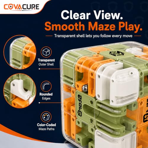 Image of COVACURE 3D Maze Puzzle Cube with Metal Ball Inside, Transparent Handheld Marble Run Brain Teaser Game for Kids & Adults, Engaging Brain Teaser, Stress Relief Challenge (6 CM)