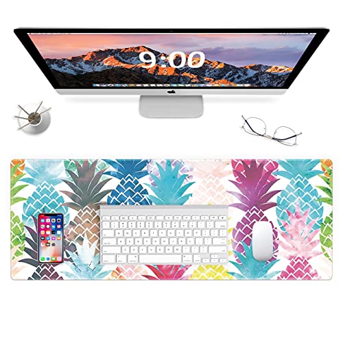 ZYCCW Large Gaming Mouse Pad, Oversized Extended Mat Desk Pad Keyboard Pad (31.5"x11.8"x0.15") Thick Non-Slip Rubber Stitched Edges(Pineapple)â€¦