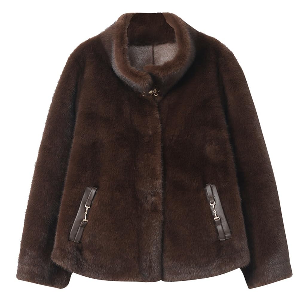Manteau en peluche pour femmes d'âge moyen coupe courte chic hiver