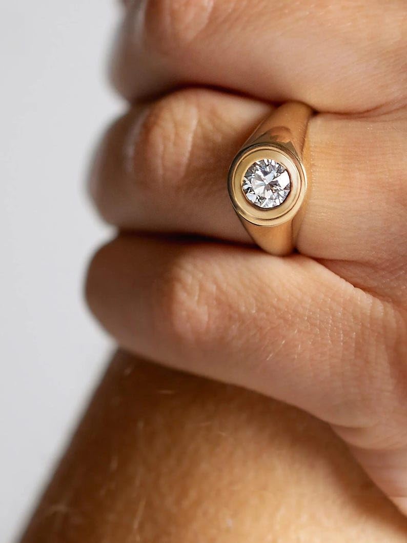 2 Ct Round Diamond Unique Full Bezel Set Wide Band Solitaire Engagement Rings For Women 14K Yellow Gold Plated Proposal Ring 925 Sterling Silver Handmade Promise Ring Valentine Gift For Her