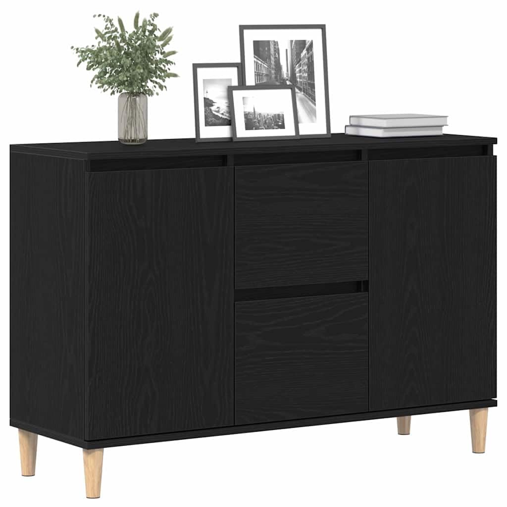 vidaXL Aparador con cajón Negro 102 x 35 x 60 cm Madera de ingeniería, Aparador Moderno, Mueble Rectangular Negro, Armario de Madera, Unidad Funcional Minimalista para Interiores