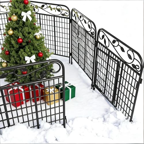 Amagabeli Dekorative Metall-Gartenzaunpaneele 1.12m(H) x 1.8m(L) - Rostfreier Wetterfest Stahl Sichtschutz für Hunde, Blumenbeete & Teiche | 2er-Set Steckzaun ohne Graben | Schwarz Pulverbeschichtet