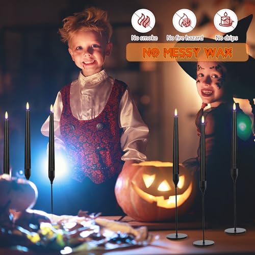 Image of Black Flameless Taper Candles with Remote, Real Wax Halloween Candles, 9.6 Inch Battery Operated Led Candlesticks for Party Home Festival Decor, 3 Pack