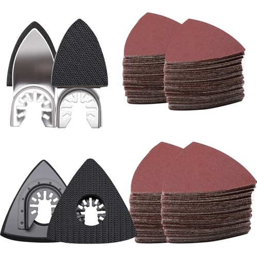 114Pcs Oscillating Tool Sanding Pads Kit 2Pcs Triangle Sanding Pads and 2Pcs Finger Sanding Pad 110Pcs Sandpaper Grit(60-240)Fit for Finishing Wood Plaster Metal Leather Compatible with Multiple Tools