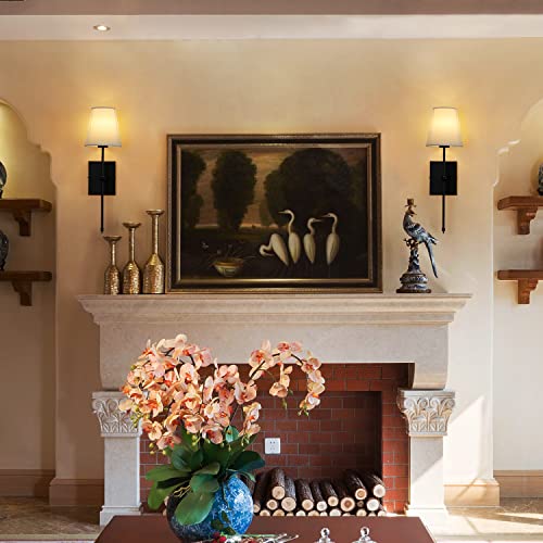 Gladfresit Set Of 2 Slim Wall Sconces With White Fabric Shade, Matte Black Base Indoor Wall Light Fixtures For Bedroom Bedside Bathroom Vanity Light Living Room #TOP1