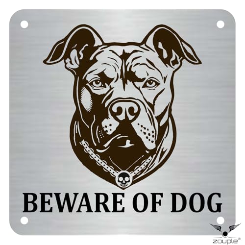 Image of Beware of Dog Sign, Pitbull, 8x8 Inch, Durable Steel, Triple Mount
