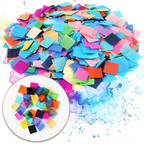 AmazingSpark 7200 Pcs Bleeding Tissue Paper 2 Inch Watercolor Bleeding Paper for Art Wet Strength Tissue for DIY Projects Scrapbooking Greeting Cards 20 Assorted Colors (Square)