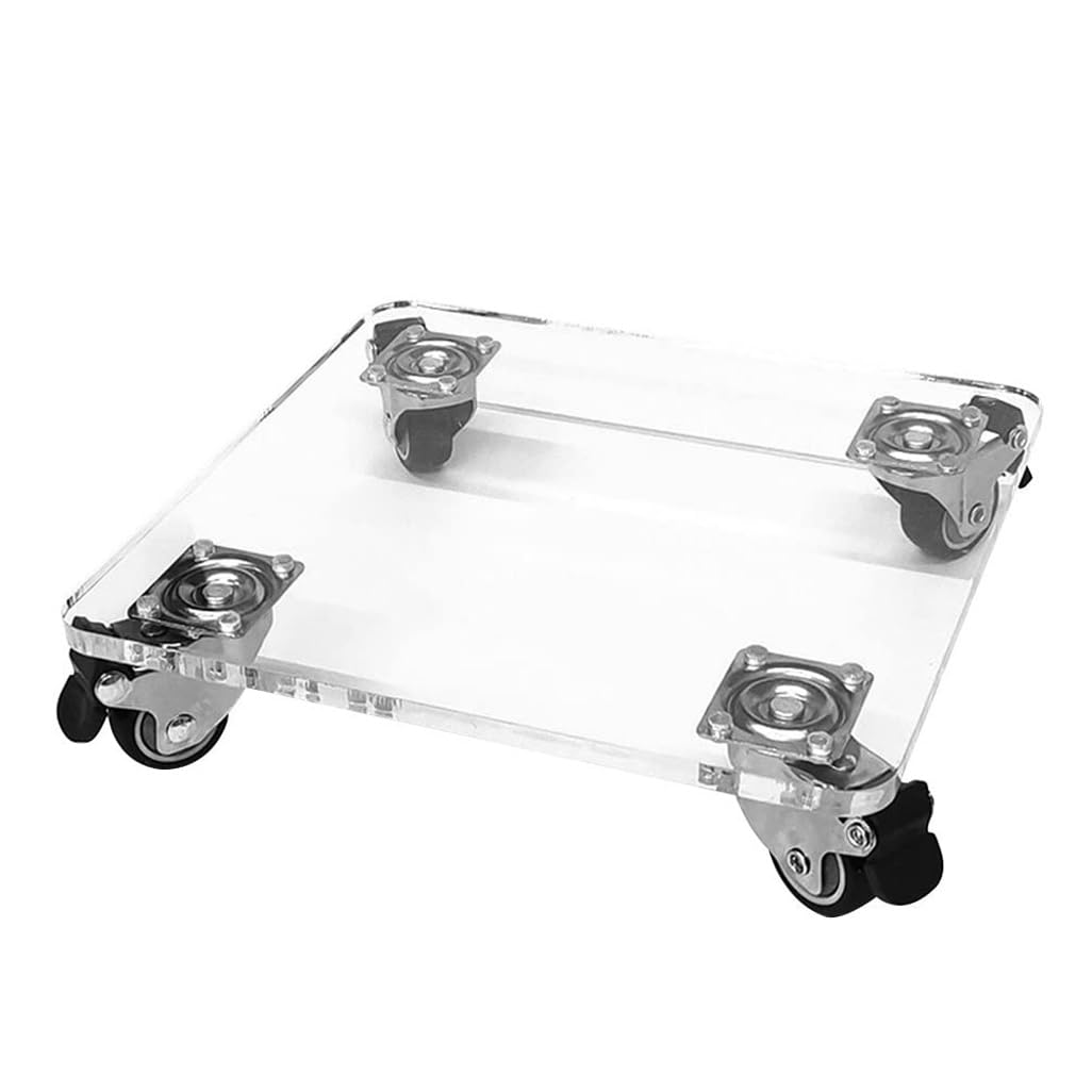 DFGHNBVC Clear Acrylic Rolling Plant Stand Caddy With Wheels, Heavy Duty Acrylic Planter Caddy Trolley On Lockable Casters, Transparent Flower Pot Roller Base For Indoor Outdoor 16",Square-16