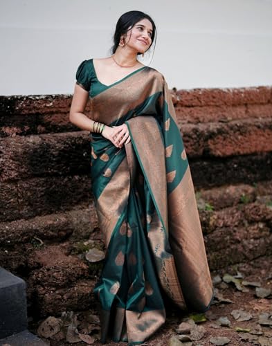 Image of SIRIL Women's Banarasi Kanjivaram Soft Silk Jacquard Saree with Unstitched Blouse Piece