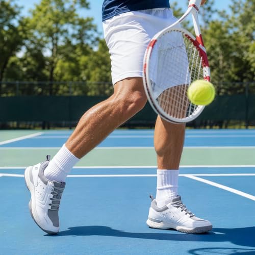 Image of FitVille Men's Wide Pickleball Shoes Non-Slip Court Tennis Sneakers for Men | TPU Torsion Stability, Archcore Energy Return Insole, Wide Toe Box, EVA Cushion, Breathable Mesh, Ankle Support for All Court