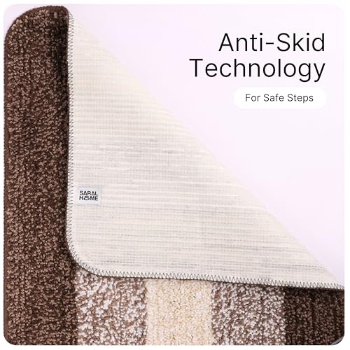 Image of Saral Home Microfiber Striped Rectangle Shaped Anti-Skid Bath Mats | Soft & Super Absorbent Mats for Shower | Washable, Non-Slip & Quick-Drying Mats, 50X70 CM | Pack of 2 (Brown)