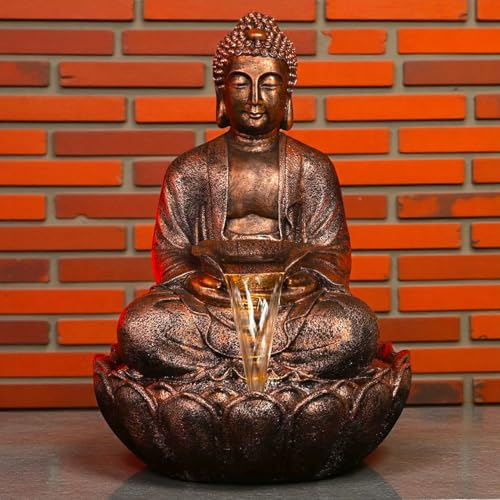 Image of 3 Feet Kamal Buddha Water Fountain for Home & Garden|Fiber Buddha Fountain with LED Light|Indoor Outdoor Fountain for Vastu & Positivity (Copper, 3 Feet Kamal Buddha Fountain)