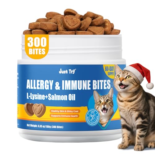 Just Try 300 Bites Allergy & Immune Bites for Cats - with L-Lysine & Quercetin for Itchy Skin Relief & Cat Allergy- Skin & Coat Health Eye Health- Grain Free Dietary Supplements for Pets