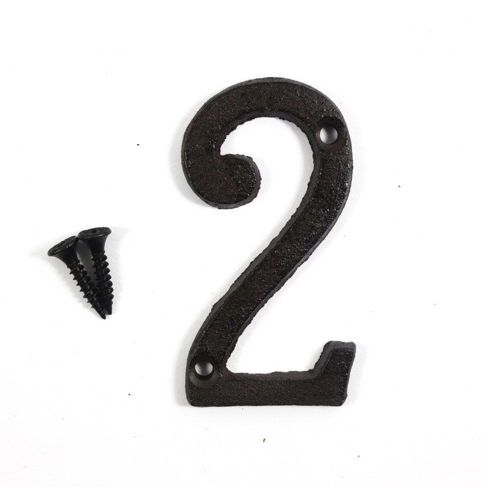 KiaoTime 3" Vintage Decorative Cast Iron Metal Arabic Numerals Mailbox Post Number Wall Sign Hanging Sign '2'