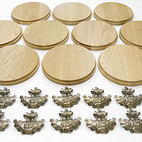 GTK 10 placas cuña redondas de roble claro AF 19 cm, tabla cuña, tabla de especias, placa para trofeos con 10 hojas de roble, portada grande