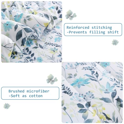 Image of lasoftan Floral Queen Comforter Set with Sheets, 7 piece Luxury Vintage Bedding, Soft Microfiber Bed in a Bag, Cozy Lightweight Bed Set, Grey Yellow Botanical