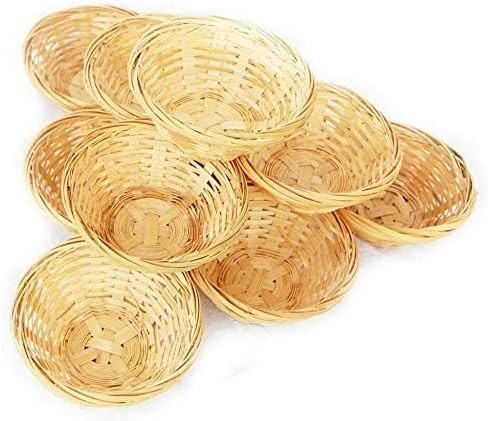 Get Goods Round 20cm Wicker Baskets - Weaved Bamboo - Kitchen Storage Hampers (12 Baskets)