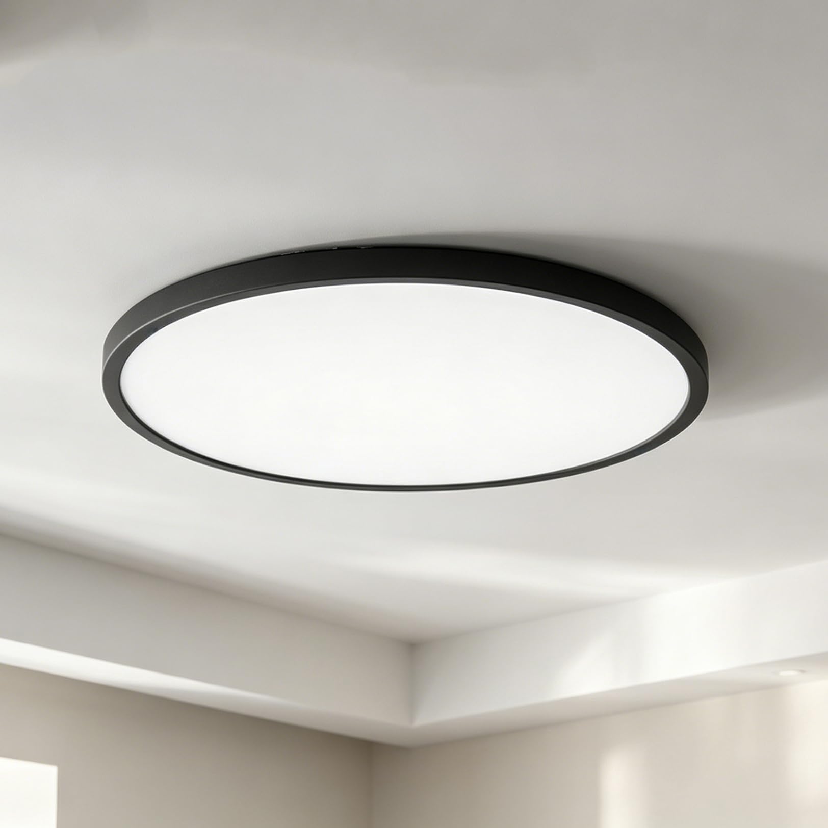 Laamiasm Black 50cm 3CCT LED Ceiling Light, 6500K-4000K-3000K Adjustable, 0.8in Flush Mount 50W for Bedroom Bathroom Office
