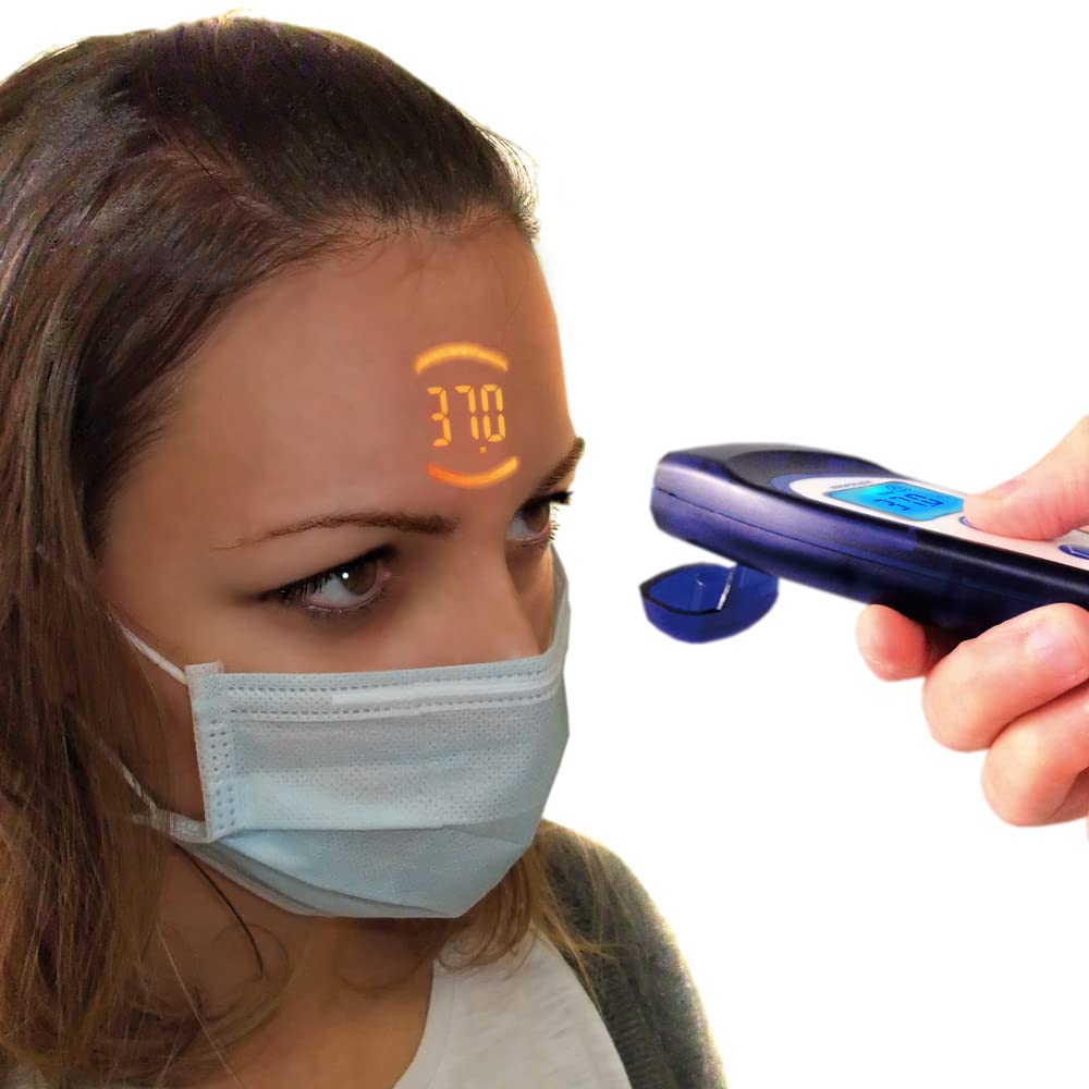 TECNIMED - Visiofocus PRO 06480 - Modello Professionale - Termometro medicale ad infrarosso senza contatto con proiezione della temperatura sulla fronte - Include astuccio protettivo - Made in Italy